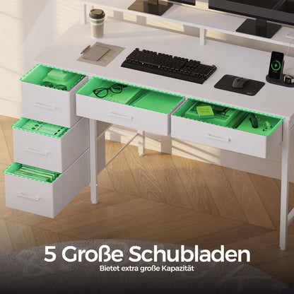 Seventable Gaming Computertisch 120cm – LED & Steckdosen Weiss