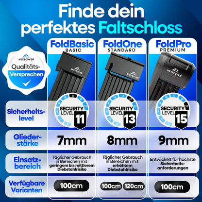 NEXTCOVER FoldOne Fahrrad Sicherheits-Faltschloss SteelSecure – 120cm