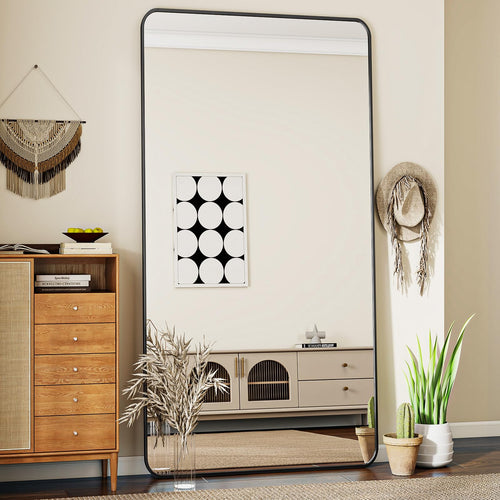 Koonmi Standspiegel Ganzkörper abgerundet 76x171cm - Schwarz