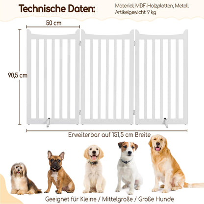 Yaheetech Hund Absperrgitter Faltbar – 3 Paneele 151.5x90.5cm Weiss
