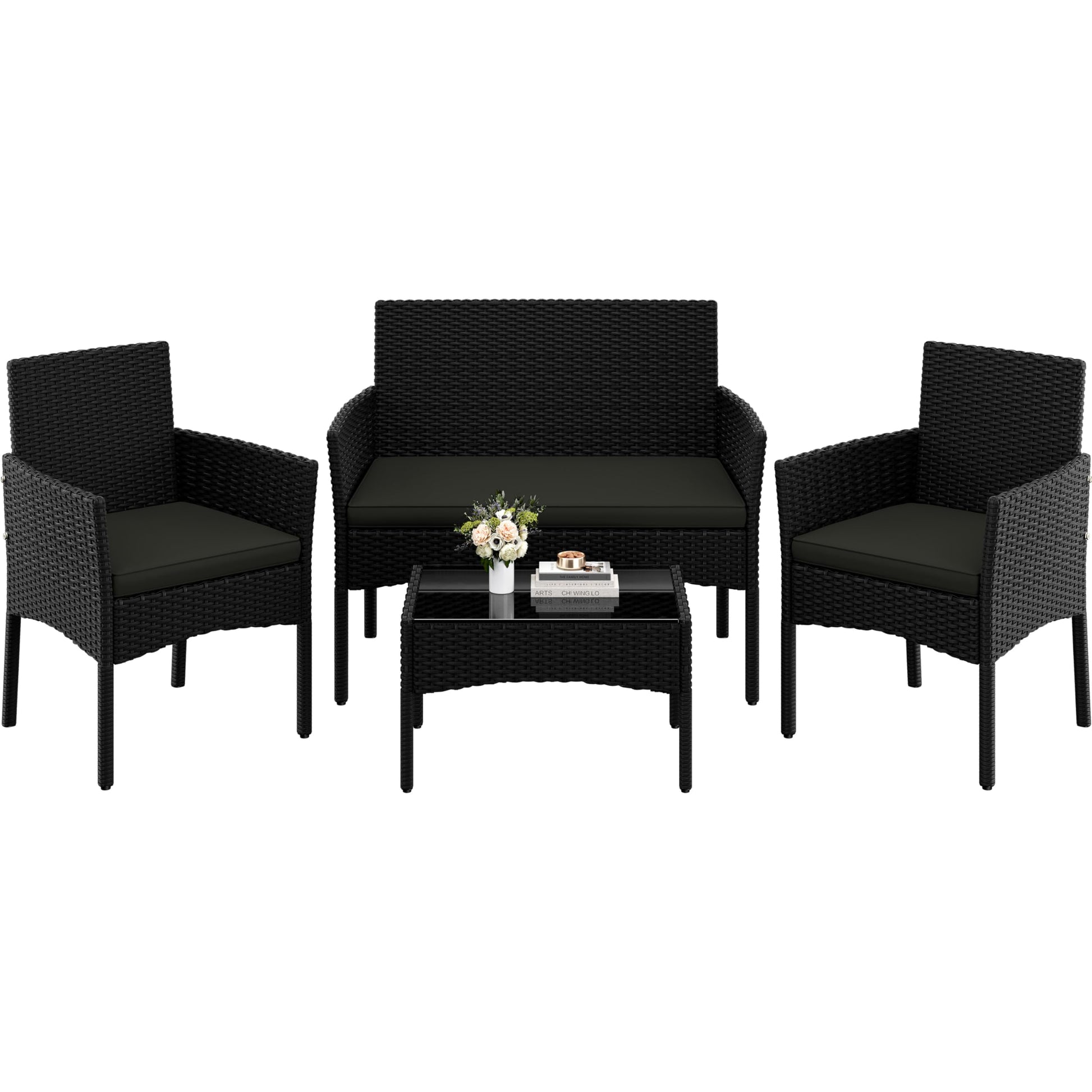 Yaheetech Gartenmöbel-Set Polyrattan 4-teilig mit Sofa & Tisch in Schwarz-Grau