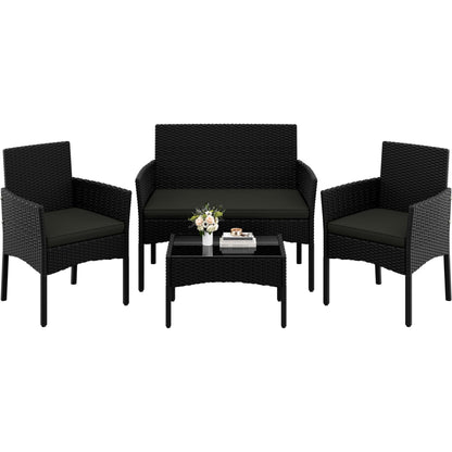 Yaheetech Gartenmöbel-Set Polyrattan 4-teilig mit Sofa & Tisch in Schwarz-Grau