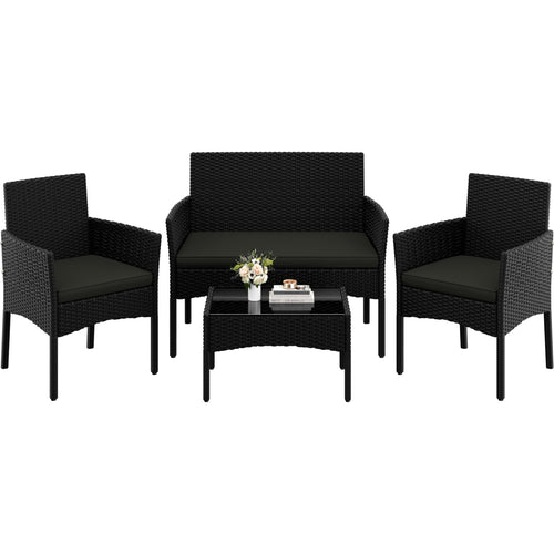 Yaheetech Gartenmöbel-Set Polyrattan 4-teilig mit Sofa & Tisch in Schwarz-Grau