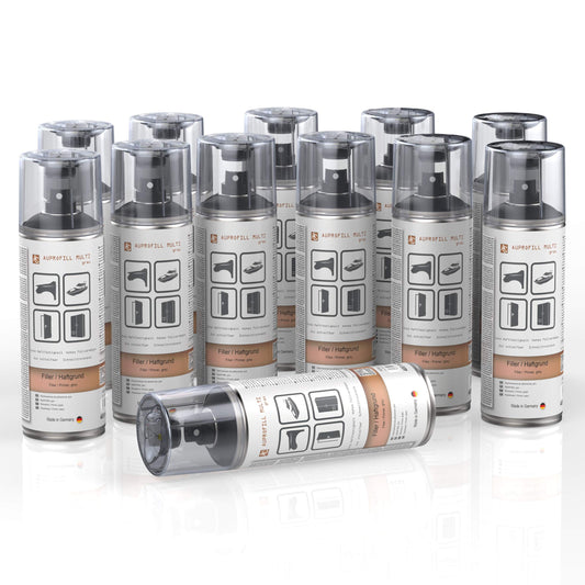 AUPROTEC AUPROFILL MULTI Grundierfüller Spray grau 12x 400ml. Grundiert und füllt Oberflächen vor Lackierung.