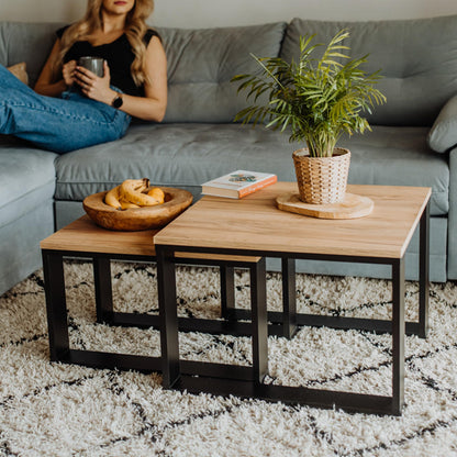 LEHMANN Couchtisch Set 2er – Wohnzimmertisch Holz Schwarz