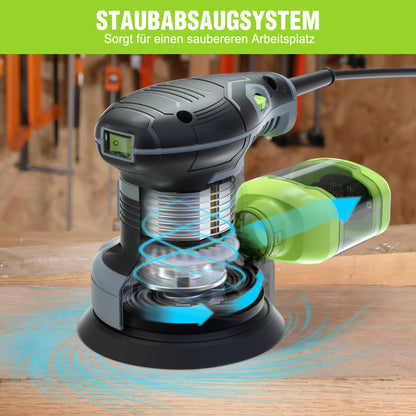 WORKPRO Exzenterschleifer 125 mm, 300 W, 7000–13000 OPM mit Absaugung