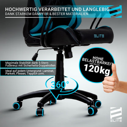 ELITE Pulse Gaming Stuhl Kinder Kunstleder Schwarz/Blau