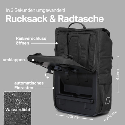 otinga Flip V3 Fahrradtasche Rucksack 34L für Gepäckträger
