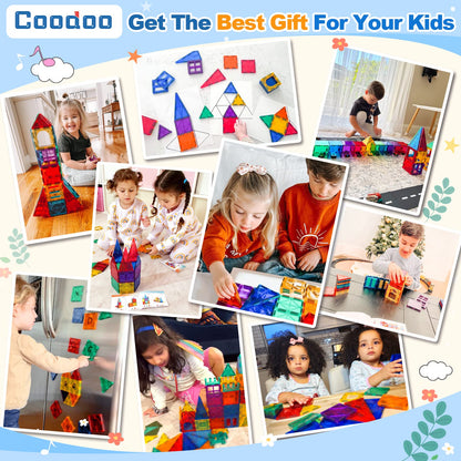Coodoo Magnetbausteine 100-teilig, STEM Bauspielzeug mit 2 Autos