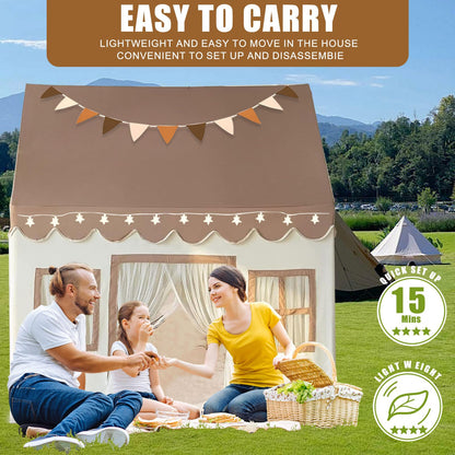 KidsWorld Tipi Kinderzelt Spielhaus – mit LED & Matte, neutral