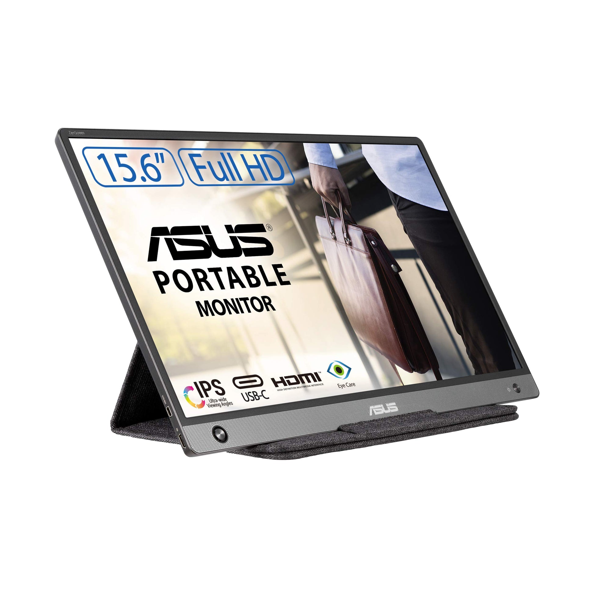 ASUS ZenScreen MB16AH – Tragbarer USB Monitor 15.6 Zoll. Schlanker, schwarzer Monitor zur mobilen Bildschirmerweiterung via USB.