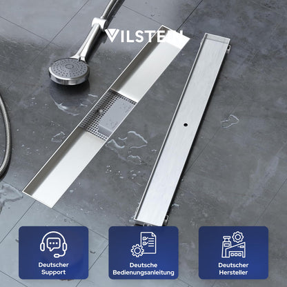 VILSTEIN Duschrinne 80 cm befliesbar Edelstahl Bodenablauf extra flach
