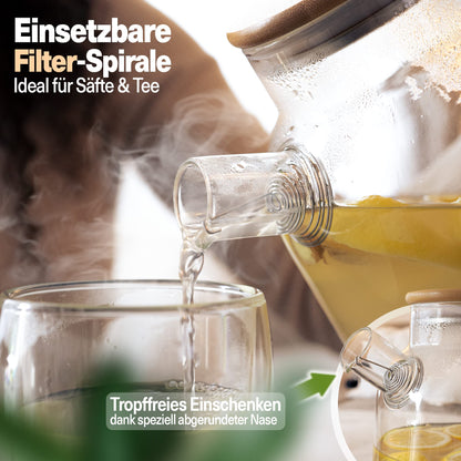 CLIDOR Aurora Teekanne mit Siebeinsatz, 1,6 Liter Borosilikatglas