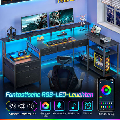 Rolanstar L-förmiger Schreibtisch reversibel mit Schubladen 163cm