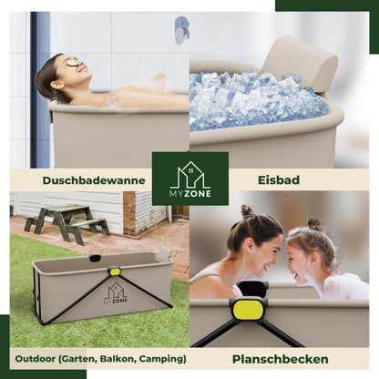 MyZone Faltbare Badewanne Duschwanne Eisbad – 150x60x50 cm Grau