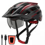 RLQA Fahrradhelm BD030 mit Magnetvisier & LED, Grösse L, Schwarz-Rot für Damen und Herren