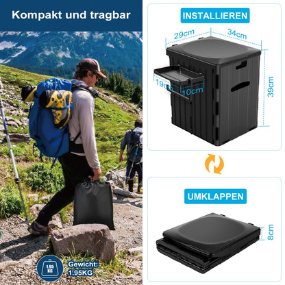 WADEO Faltbare Campingtoilette 38L mit Papier- und Handyhalter