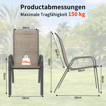 LIFERUN Gartenstuhl Hochlehner, stapelbar, 4er-Set, dunkelgrau, 150 kg