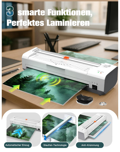 A3 Laminiergerät Heiss/Kalt Auto-Einzug – 10-in-1 Set Weiss