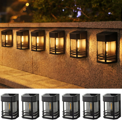 nipify Solar Wandleuchte Aussen 55A, 6er Set, warmweiss, IP65 mit Retro-LED-Filament und Lampenschirm