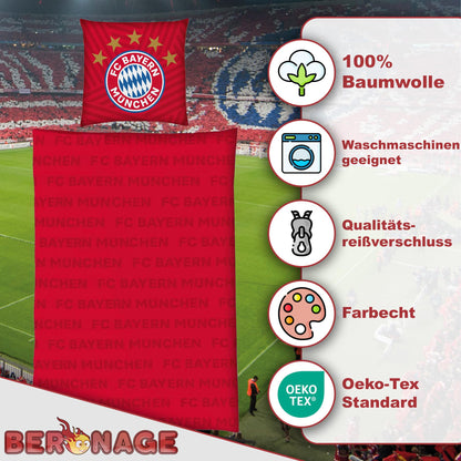 FC Bayern München Bettwäsche 5 Sterne Rot 135x200 cm Baumwolle