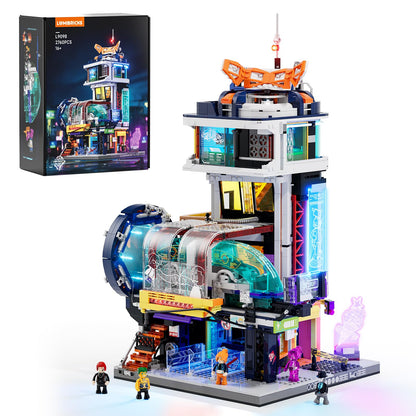 Lumibricks Cyberpunk Schwebezug-Station Baustein-Set mit LED, beleuchtete Station mit Schwebezug
