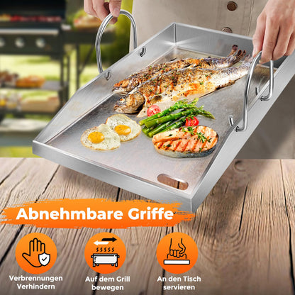 ColCospie Plancha Grillplatte Edelstahl 40 x 30 cm mit 2 Grillspateln