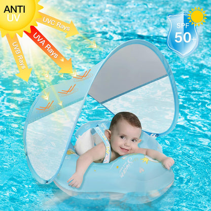 LOOWARTS Baby Schwimmring mit Baldachin, UPF50+ UV-Schutz, 3–12 Monate
