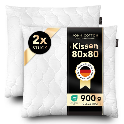 John Cotton Kopfkissen 80x80 cm im 2er-Set, verstellbare Füllung, gesteppte Hülle