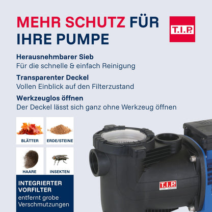 T.I.P. SPP 600 FT Poolpumpe mit Timer, 13.000 l/h, selbstansaugend