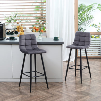HOMCOM 2er-Set Barhocker – Samt Grau, Stahlbeine