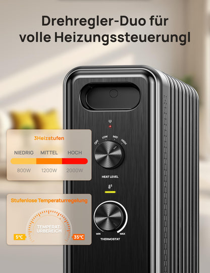 DREO Ölradiator DR-HSH033 2000W mit Thermostat, 9 Rippen