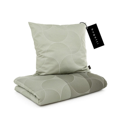 bugatti Mako Satinbettwäsche Kreise Grün 155x220 cm. Grüne Mako-Satin-Bettwäsche mit Kreismuster für komfortablen Schlaf.