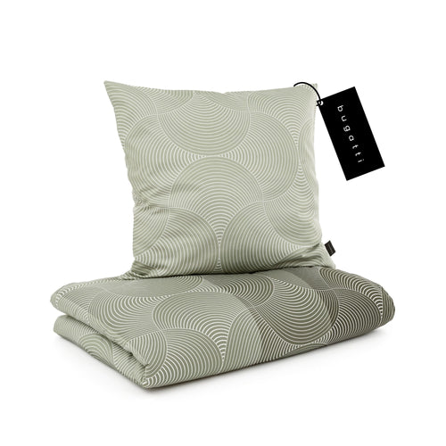 bugatti Mako Satinbettwäsche Kreise Grün 155x220 cm. Grüne Mako-Satin-Bettwäsche mit Kreismuster für komfortablen Schlaf.