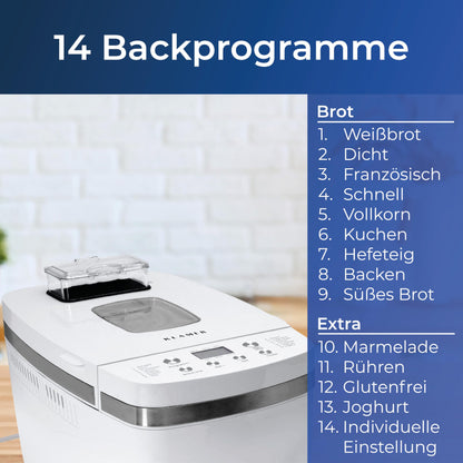 KLAMER Brotbackautomat für Brot & Teig, 14 Programme – Weiss