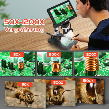 WADEO 7" LCD Digitalmikroskop - HDMI USB inkl. 32GB Karte