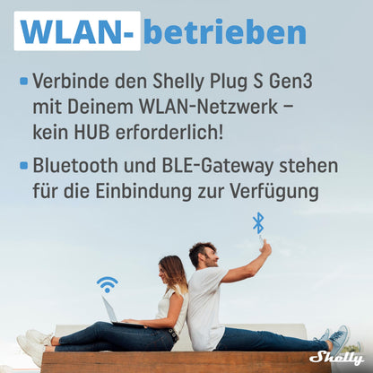 Shelly Plug S Gen3 WLAN-Steckdose mit Leistungsmessung, weiss, 3er-Set