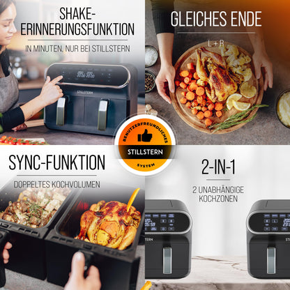 Stillstern Heissluftfritteuse 2 Kammern 8L Dual Zone Airfryer XXL