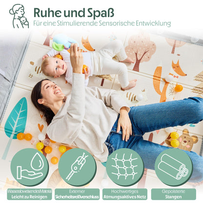 Akeraq Laufgitter 127x127cm – Baby Laufstall mit Matratze