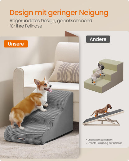 Feandrea Hundetreppe 3 Stufen aus Waffelcord, Taubengrau