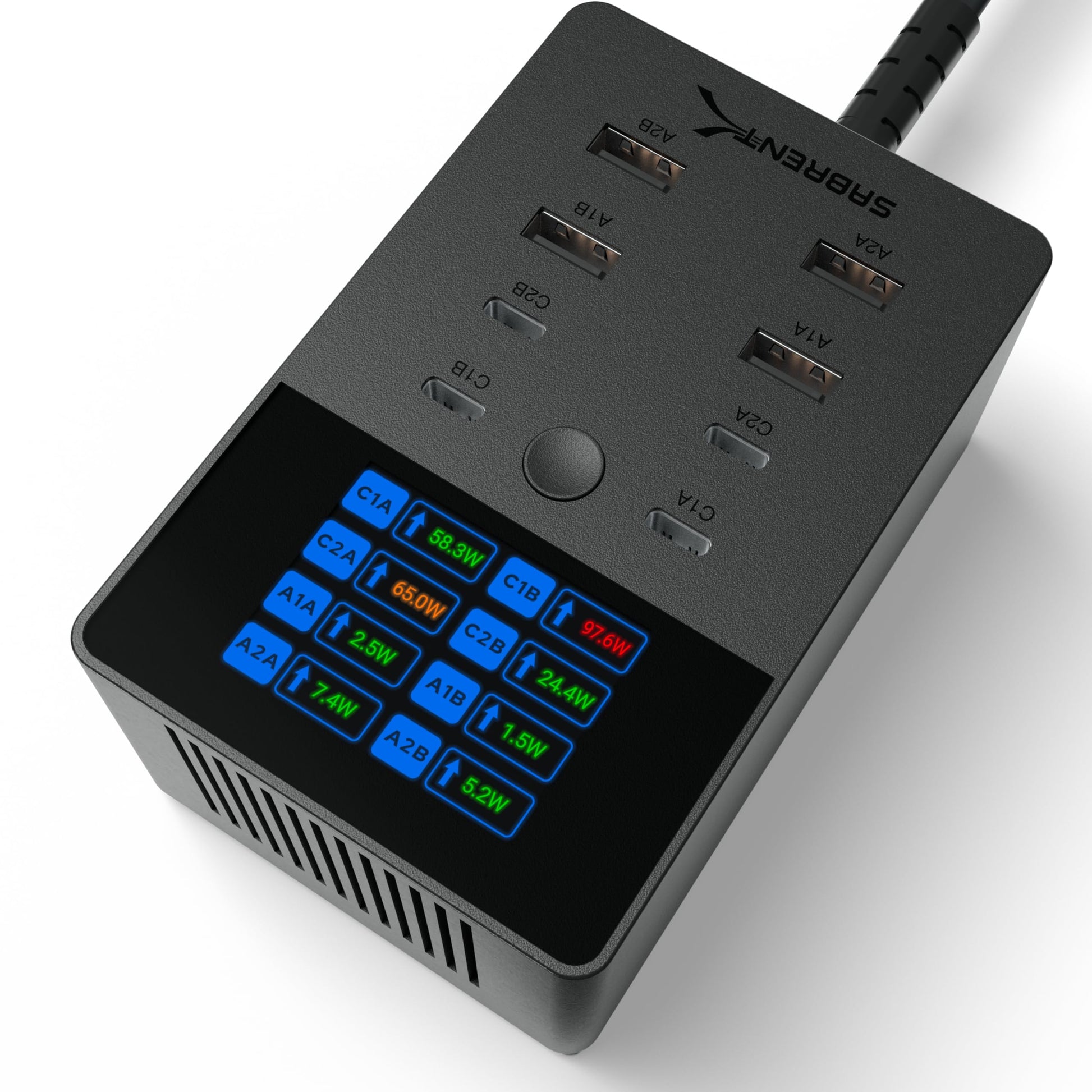SABRENT USB Ladestation 252W 8-Port GaN PD 3.0 mit LCD-Display, Farbanzeige und acht USB-Ports