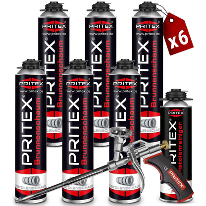 PRITEX Brunnenschaum Set 6x 750ml inkl. Pistole & Reiniger