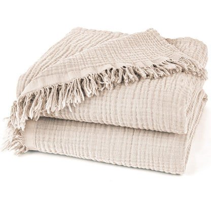 Pure Label Musselin Tagesdecke 220 x 240 cm aus Baumwolle, Beige, gewebte Webstruktur