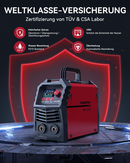 ARCCAPTAIN ARC 200 Schweissgerät – 200A Lift Wig Elektrode