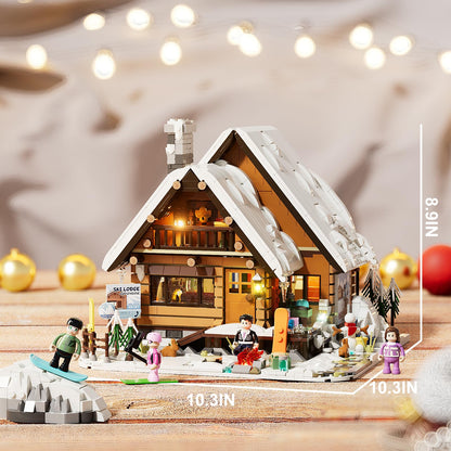 FUNWHOLE Christmas Ski House Klemmbausteine LED, 2187 Teile