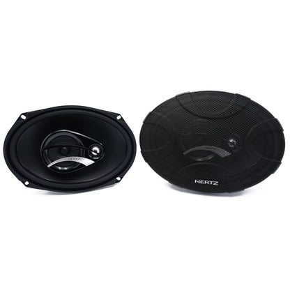 Hertz DCX 690.3 3-Wege Koaxiallautsprecher 6"x9", schwarzes, elliptisches Modell zur breitbandigen Musikwiedergabe im Fahrzeug.