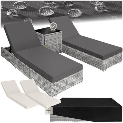 tectake 2er Lounge Sonnenliegen Set Plus Tisch - Hellgrau: Hellgraues Set aus zwei Lounge-Sonnenliegen und Tisch zum Entspannen.