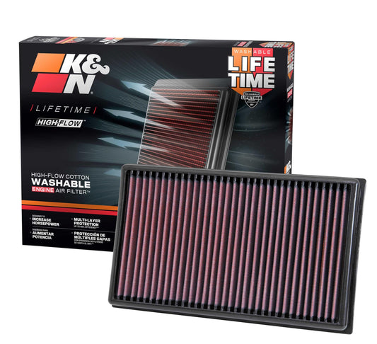 K&N 33-3005 Motorluftfilter - Hochleistung, Abwaschbar. Rechteckig, mit roter, plissierter Gaze. Filtert Motor-Ansaugluft.