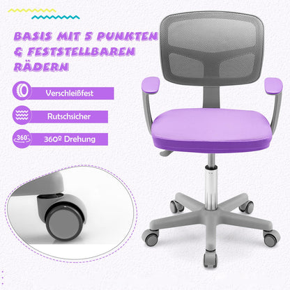 COSTWAY Jugendstuhl Drehbar Höhenverstellbar - Violett