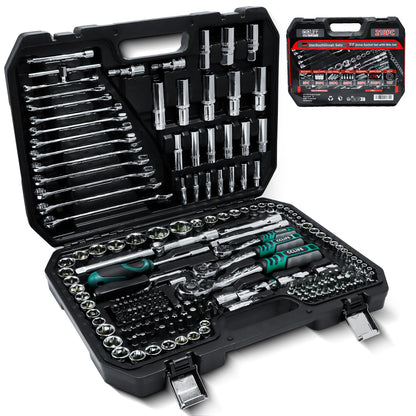 CCLIFE Steckschlüsselsatz 218-teilig Cr-V - 1/2" 1/4" 3/8" Ratschenkoffer